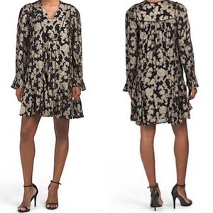 Anthropologie Metallic Gold Foil Tunic Dress with Long Sleeves